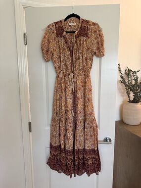 REVOLVE Floral Boho Tie-Front Maxi Dress in Mustard and Rust